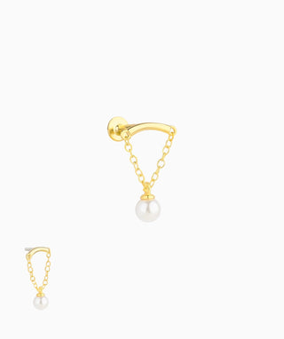 Pearl Chain Hidden Helix Flatback Stud - OumoJewelry