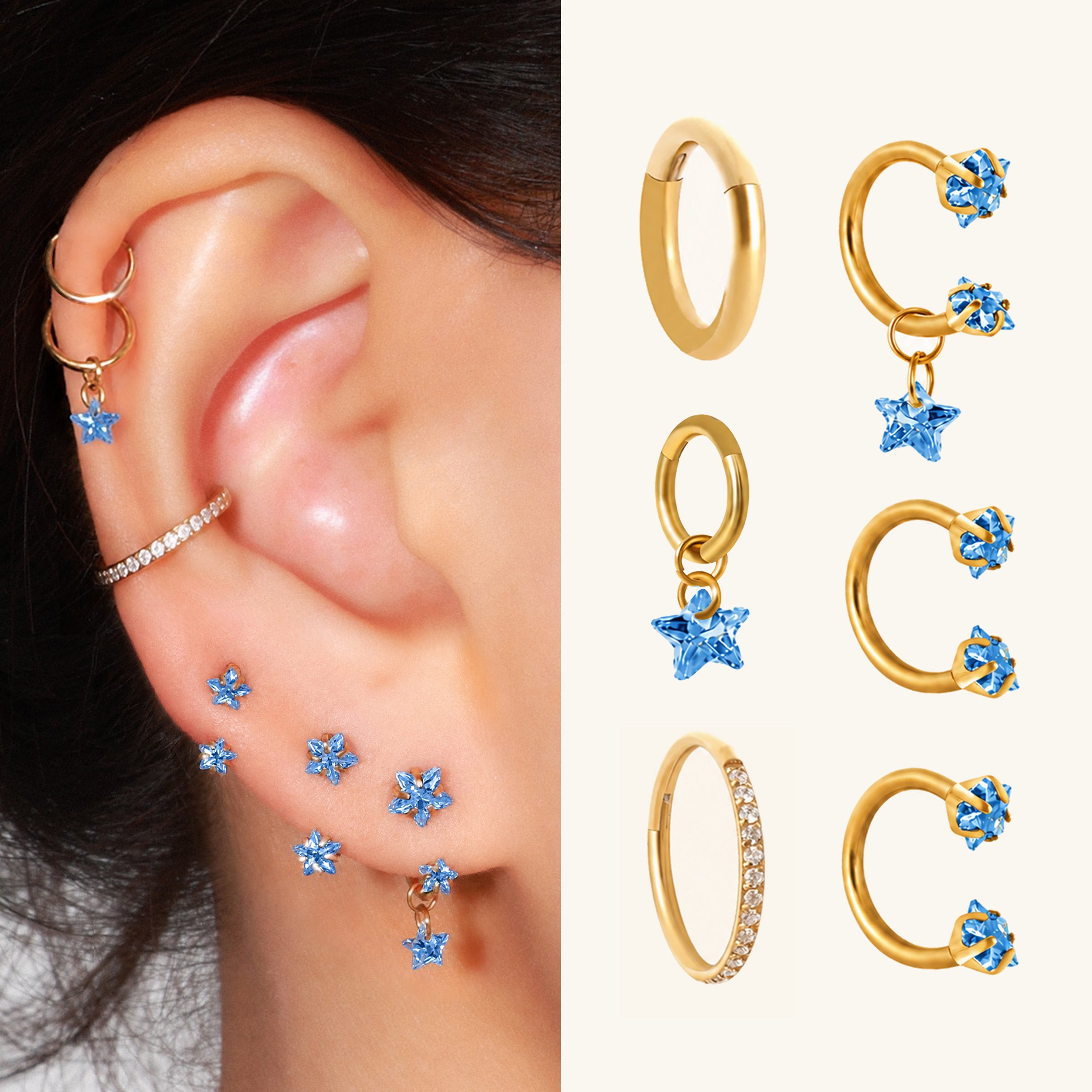 Blue Star Ear Stack Set