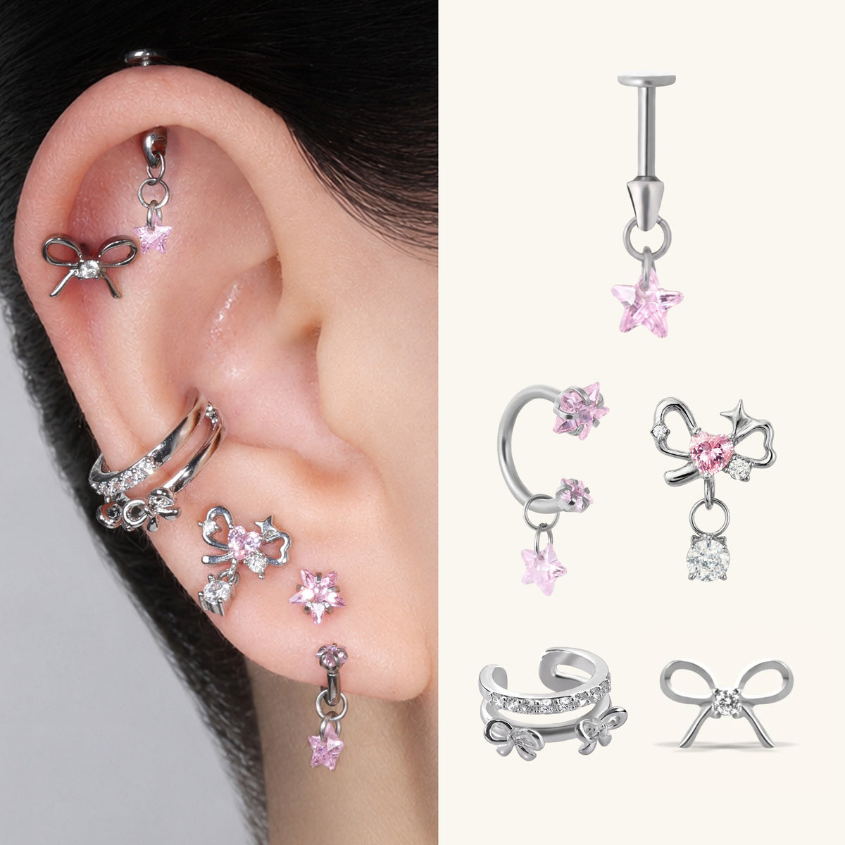 Pink Yuna Ear Stack Set