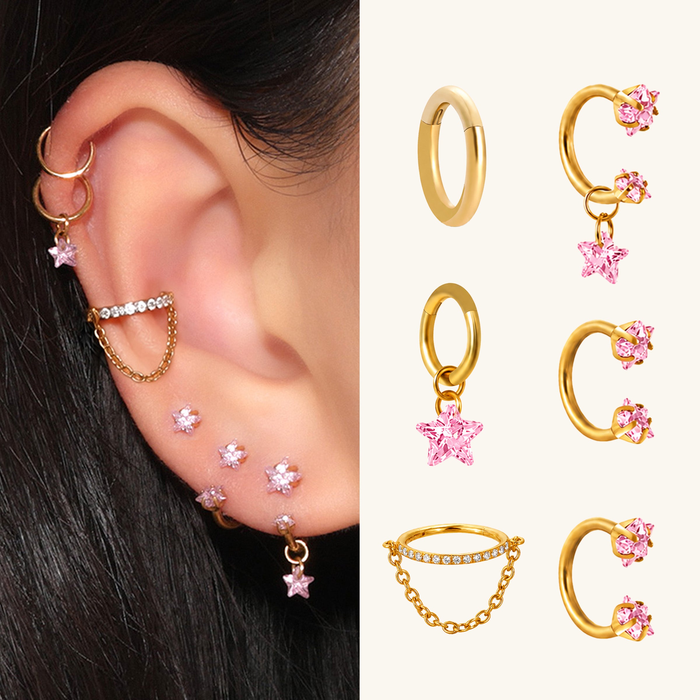 Pink Star Ear Stack Set