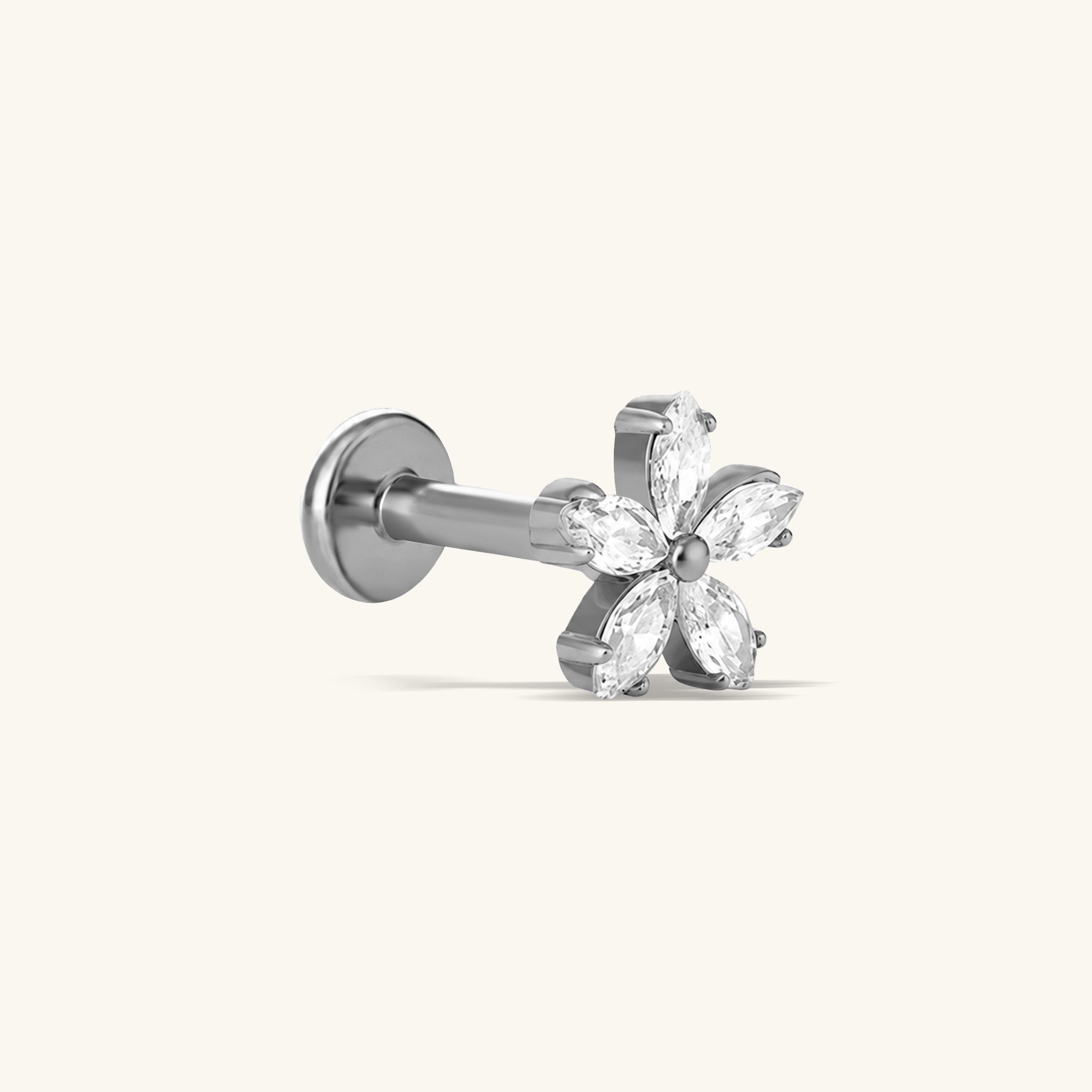 Titanium Dazzling Flower Flatback Stud
