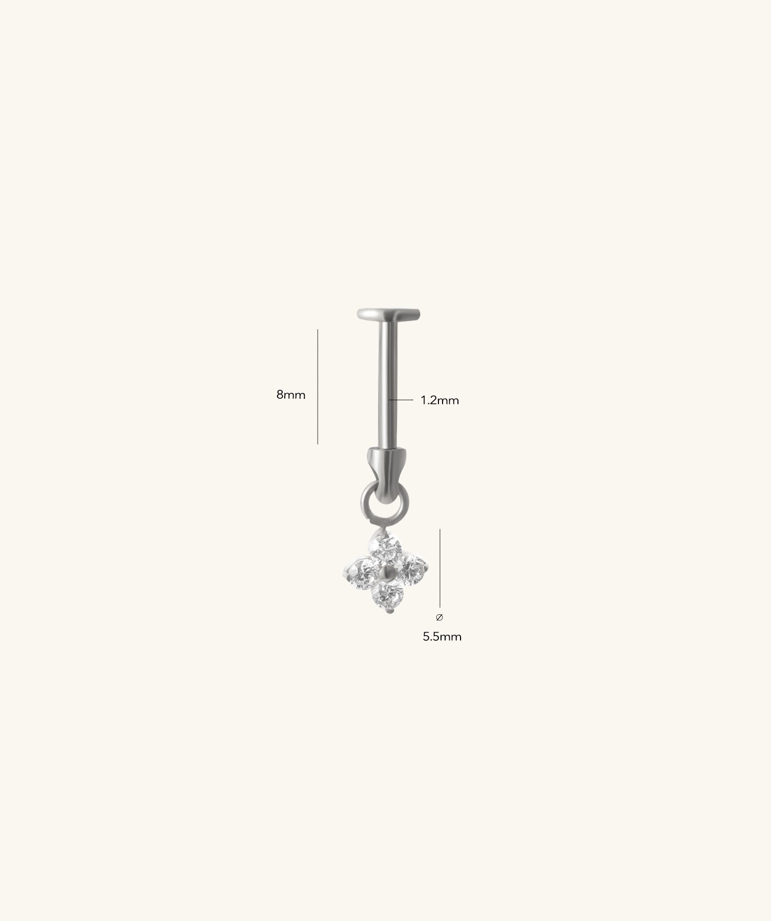 Titanium Flower Vertical Helix Flatback Stud
