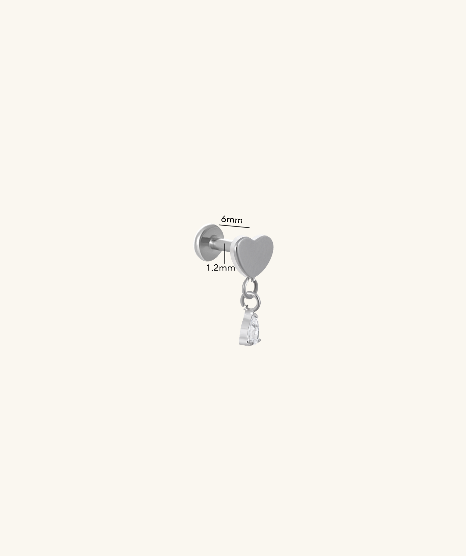 Titanium Heart Drop Gem Stud - OumoJewelry