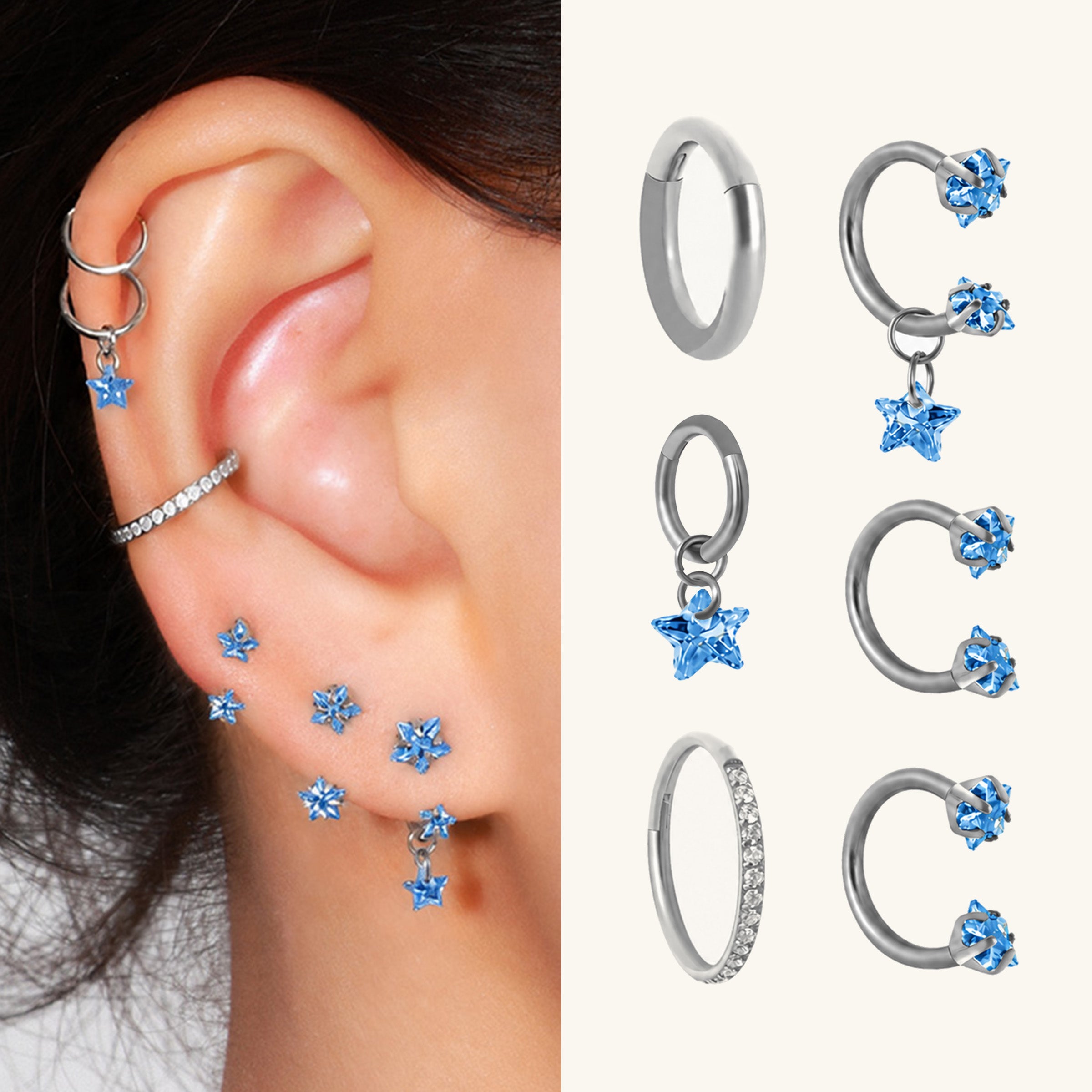 Blue Star Ear Stack Set
