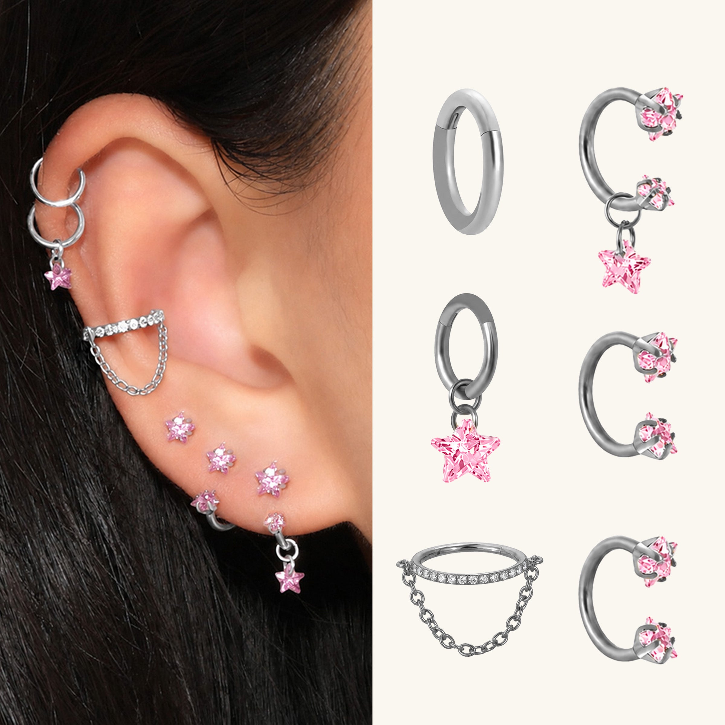 Pink Star Ear Stack Set