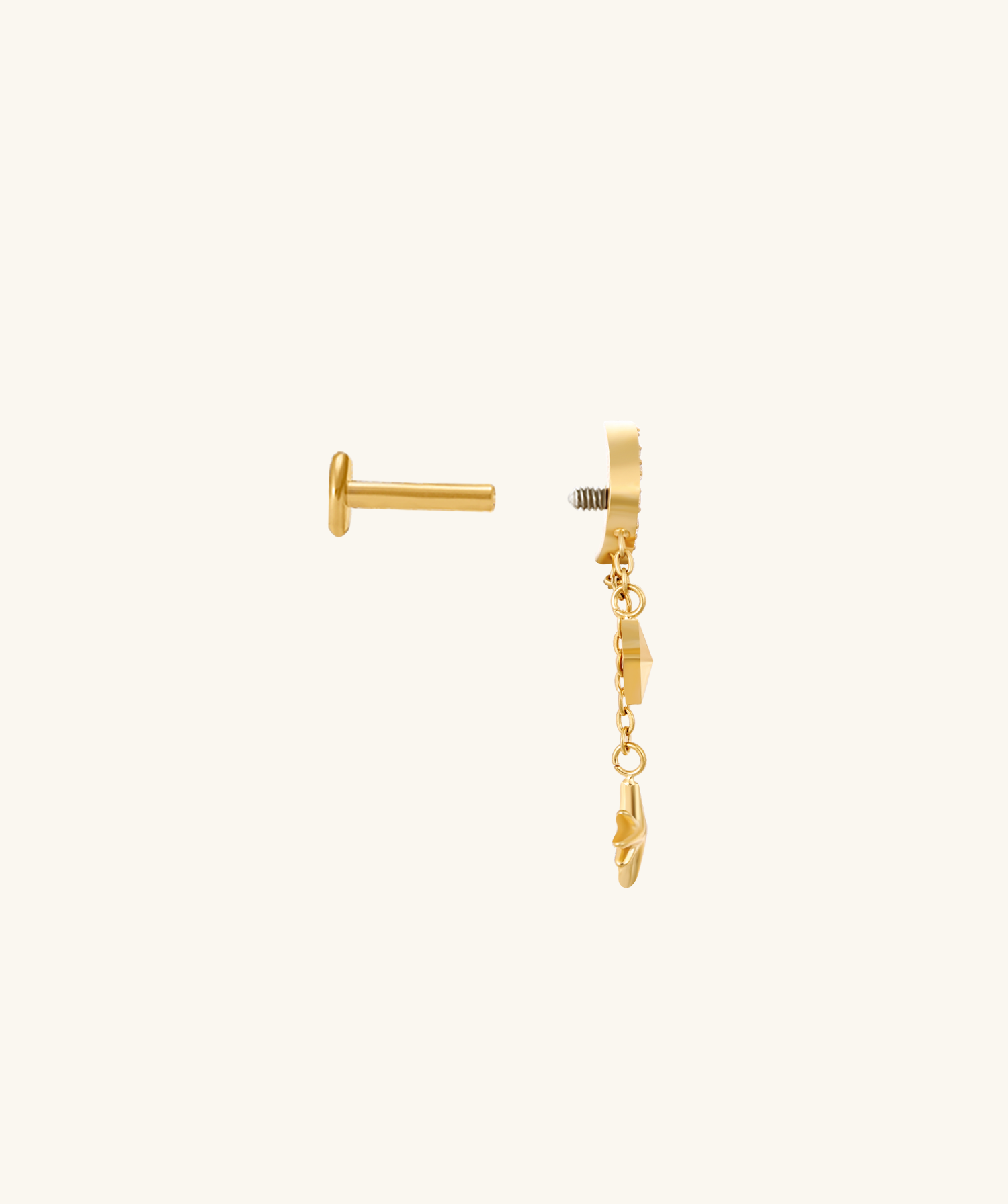 Titanium Crescent Chain Drop Stud - OumoJewelry