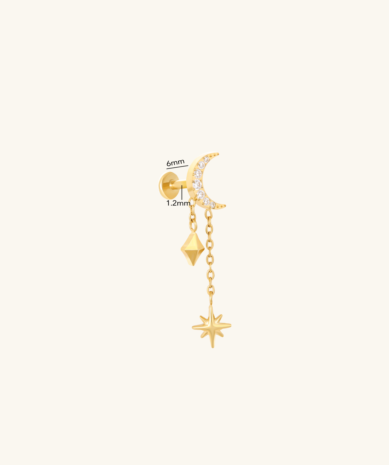 Titanium Crescent Chain Drop Stud - OumoJewelry