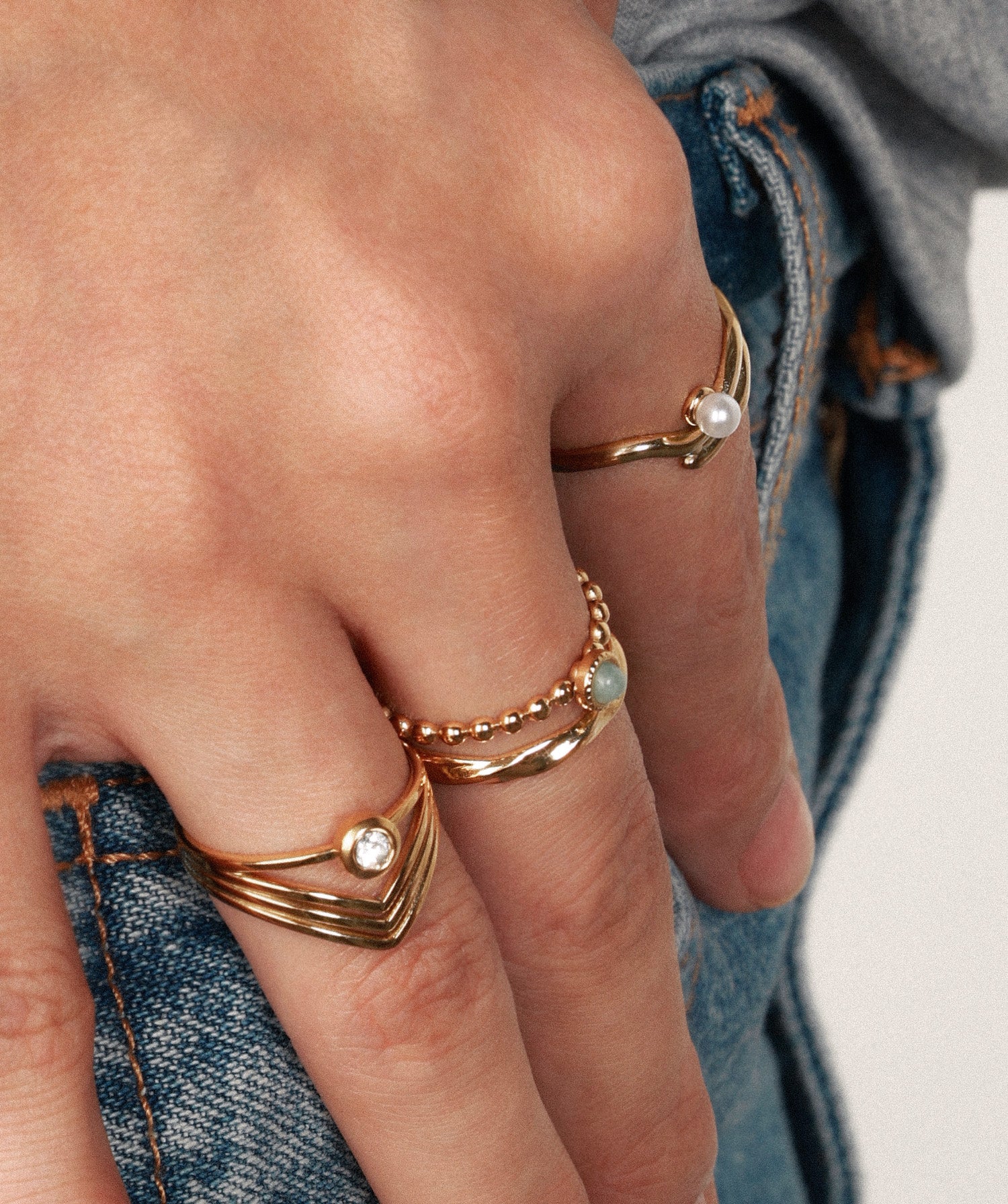 Golden Aqua Ring - OumoJewelry