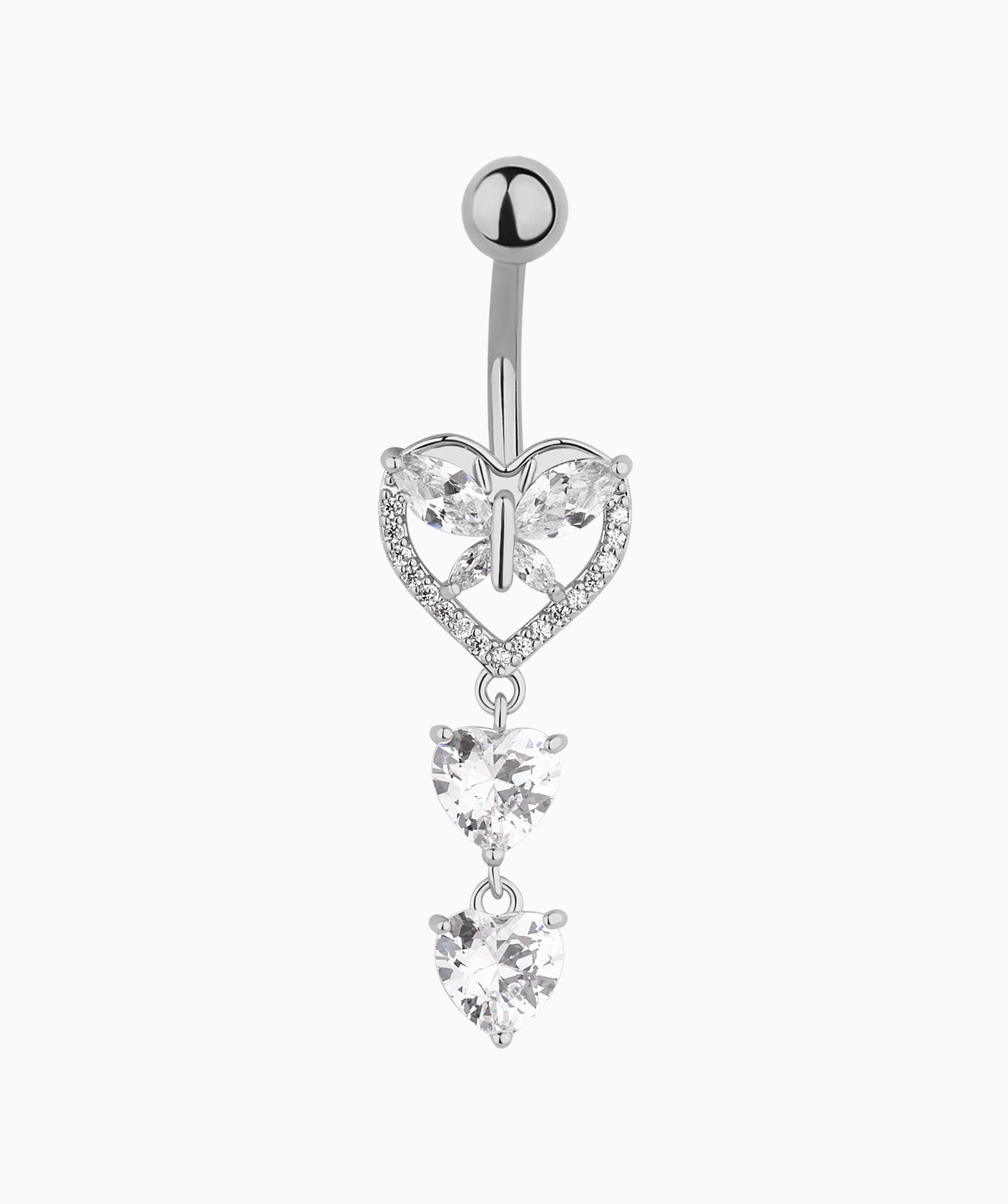 Shiny Heart Butterfly Belly Ring - Stainless Steel - Navel - Oumo Jewelry