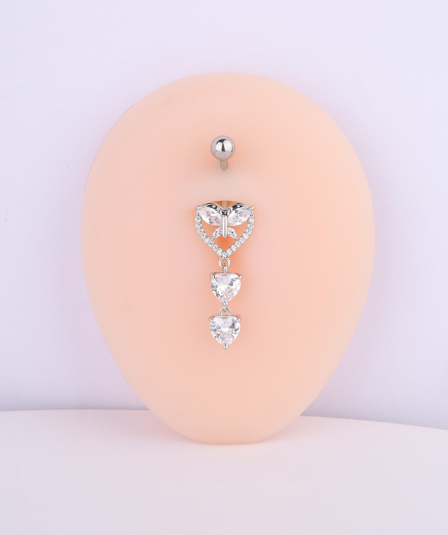 Shiny Heart Butterfly Belly Ring - Stainless Steel - Navel - Oumo Jewelry