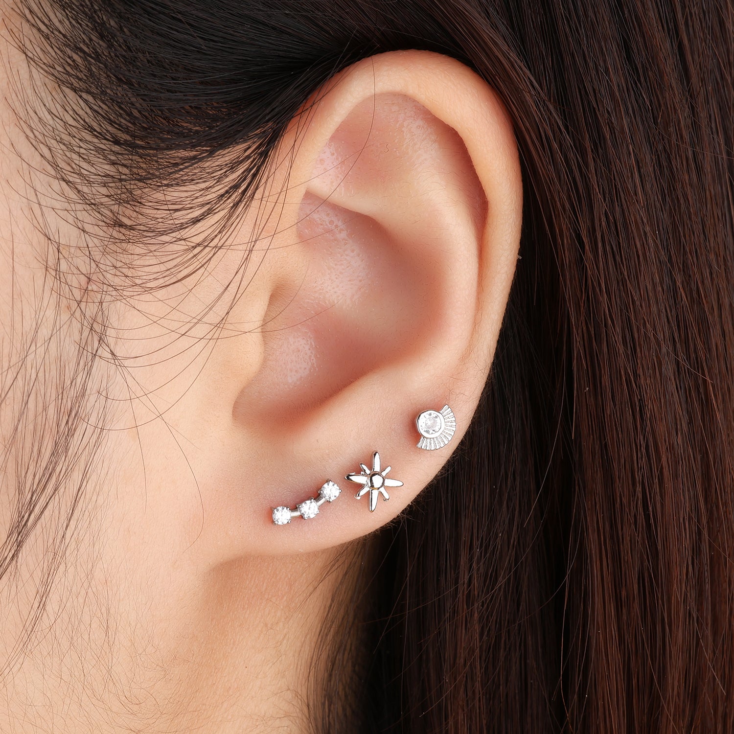 Eight-pointed Star Stud - Stainless Steel - Upper Lobe, Helix, Flat - Oumo Jewelry