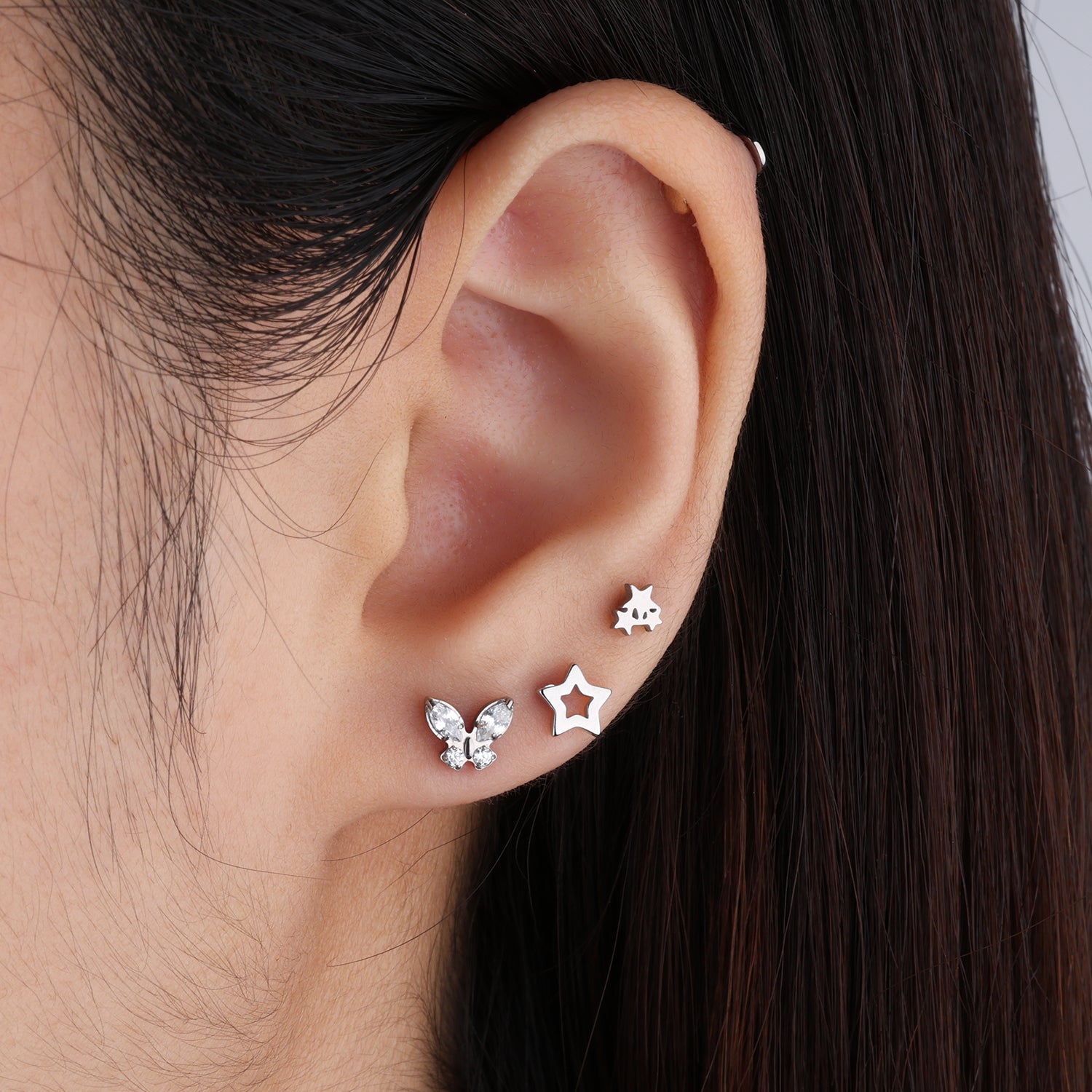 Simple Little Star Stud - Stainless Steel - Upper Lobe, Helix, Flat - Oumo Jewelry