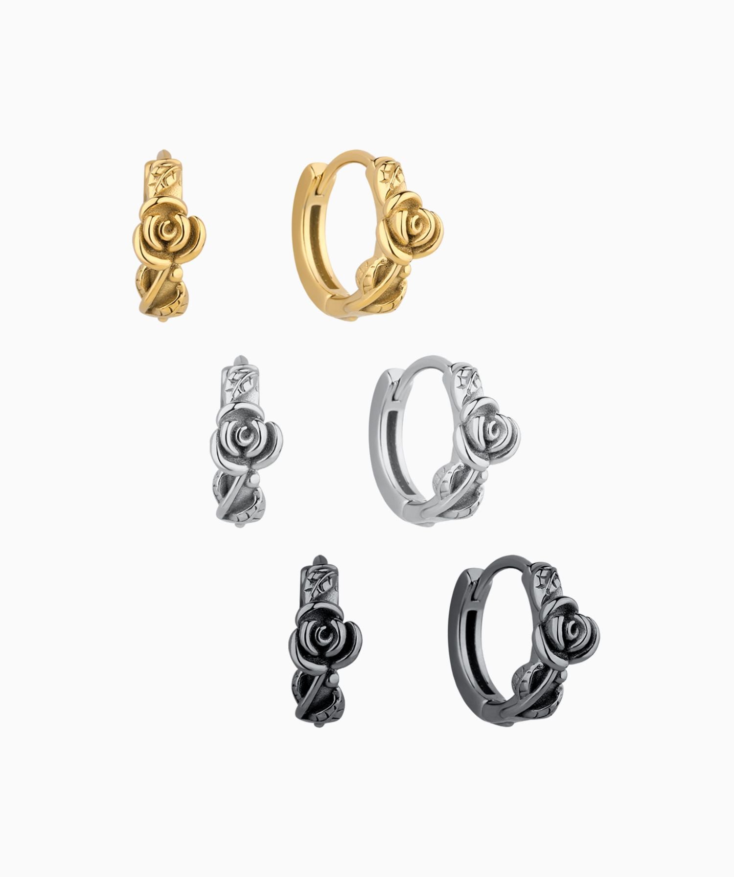 Vintage Rose Flower Hoops - Stainless Steel - Oumo Jewelry