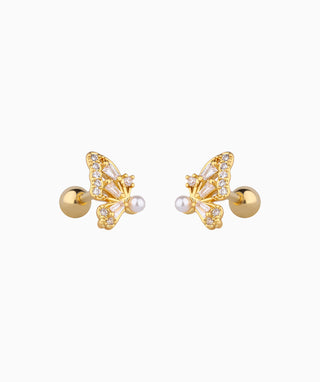 Glowing Pearl Butterfly Studs - OumoJewelry
