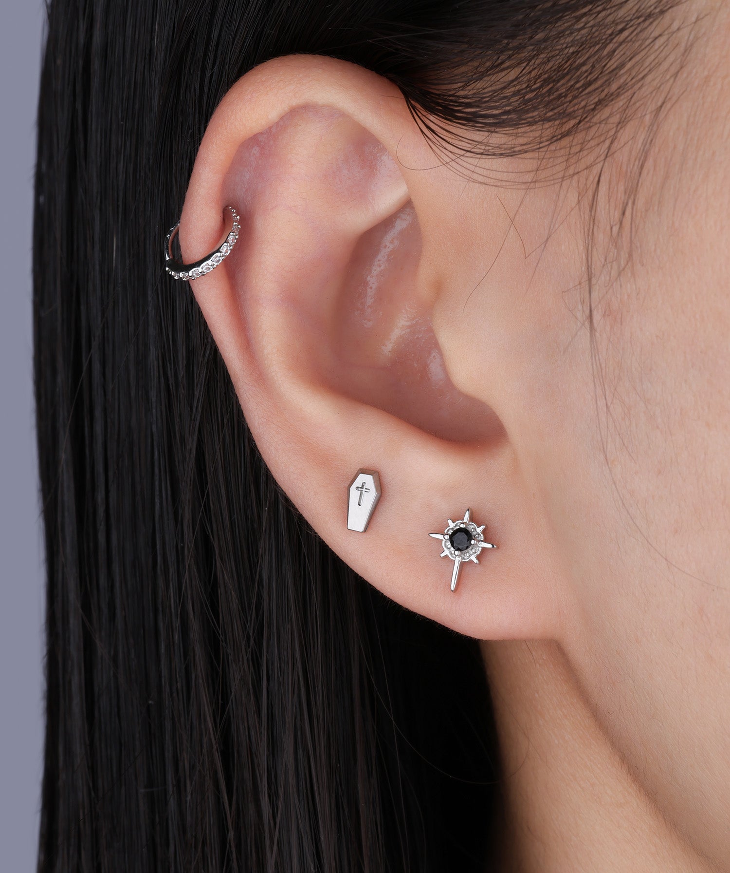 Titanium Cross Coffin Flatback Stud - OumoJewelry