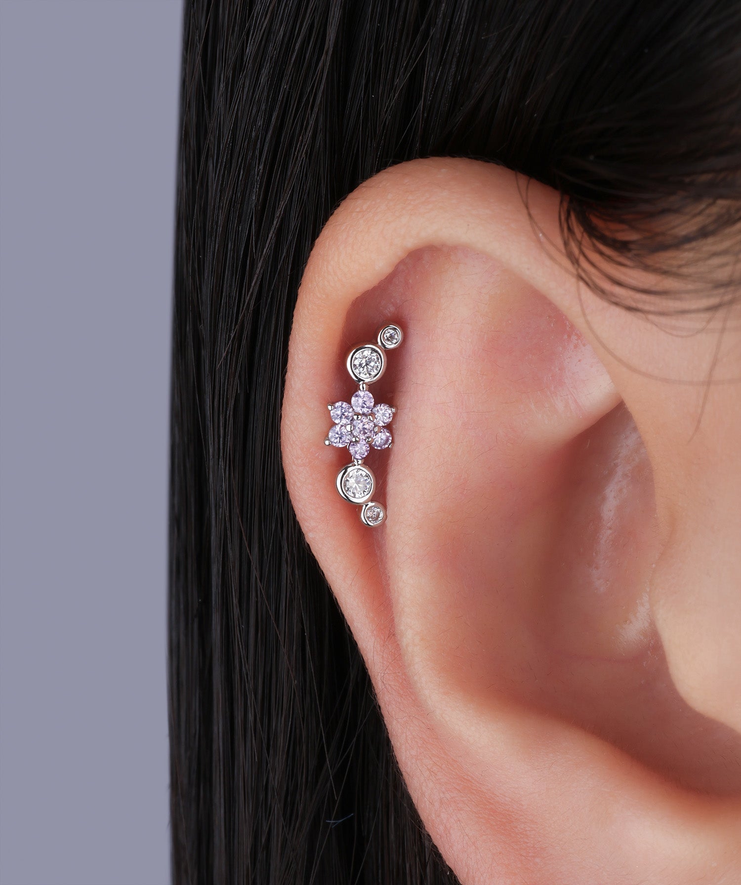 Curved Flower Stud - Stainless Steel - Upper Lobe, Helix, Flat - Oumo Jewelry