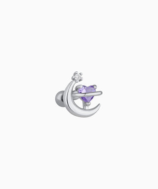 Charming Heart Moon Stud - OumoJewelry