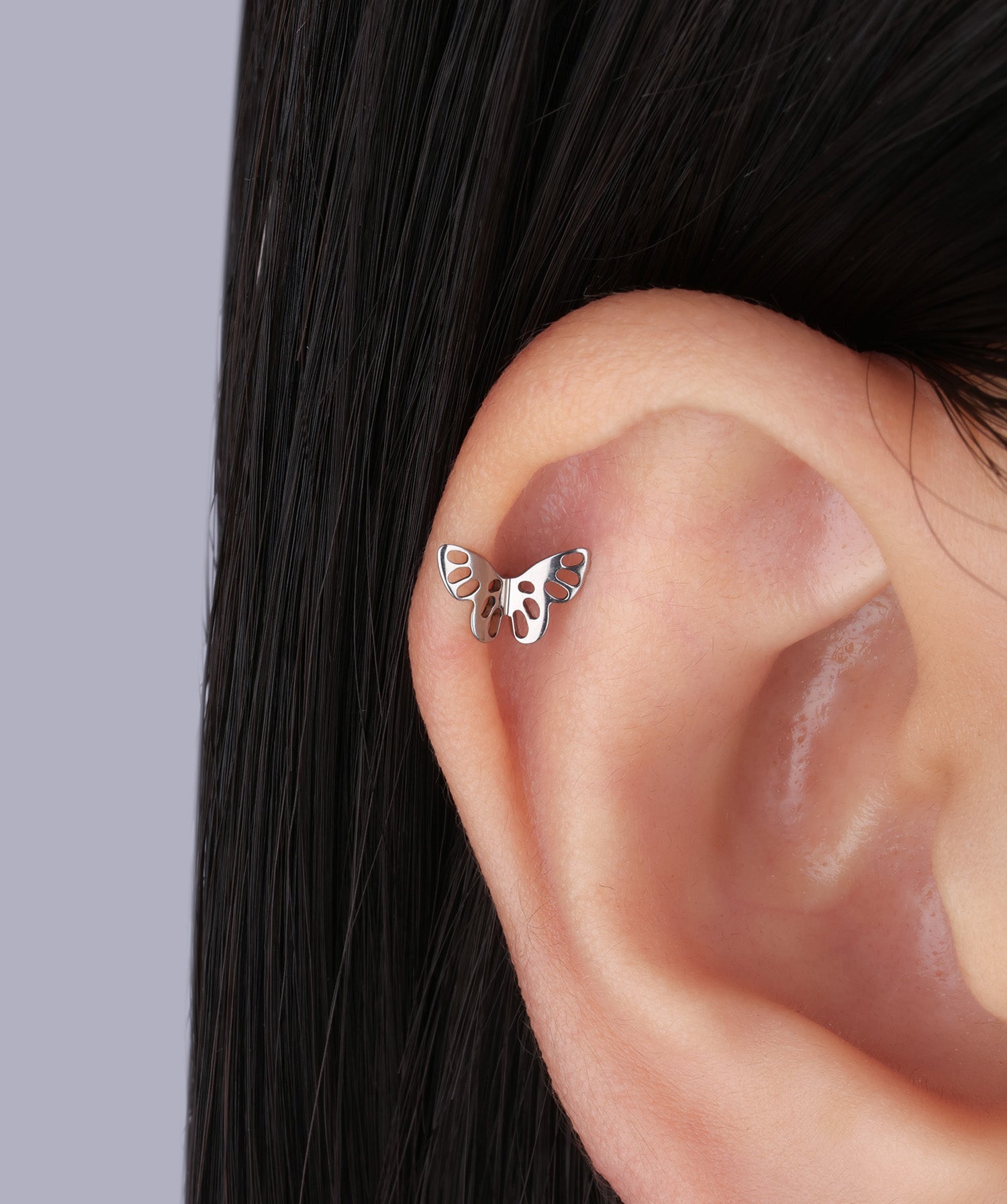 Titanium Hollow Butterfly Flatback Stud - OumoJewelry