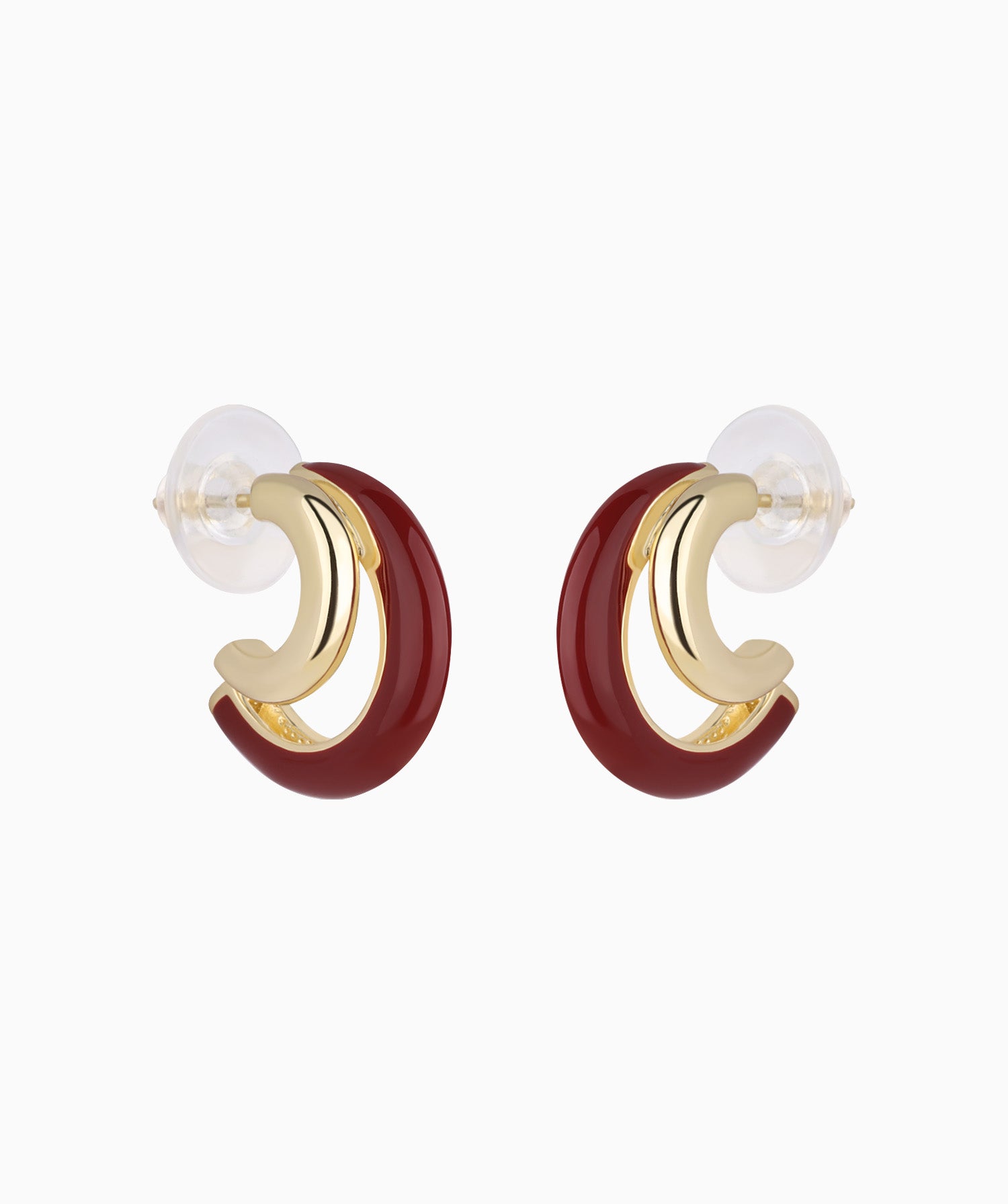 Red Enamel Double Hoops - OumoJewelry
