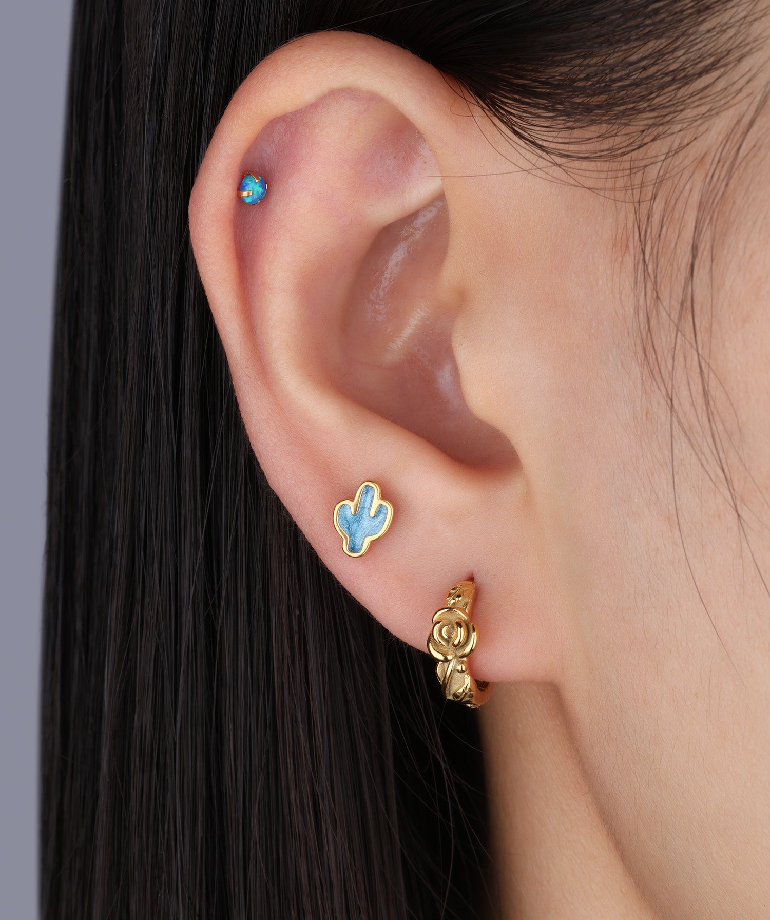 Enamel Cactus Flatback Stud - Stainless Steel - Helix, Upper Lobe, Conch - Oumo Jewelry