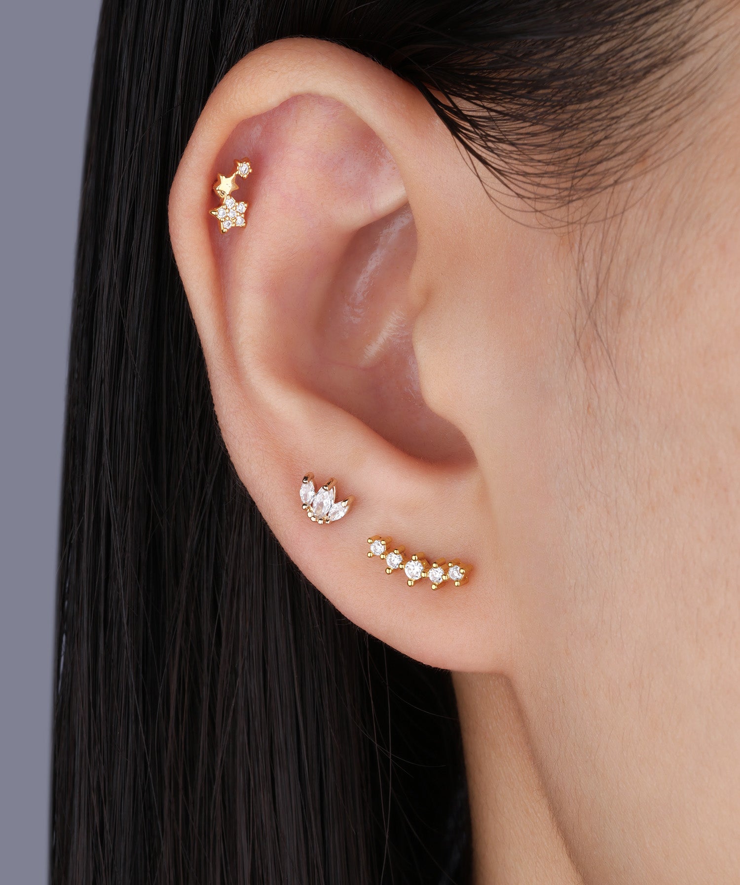 Shiny Gems Curved Flatback Stud - OumoJewelry