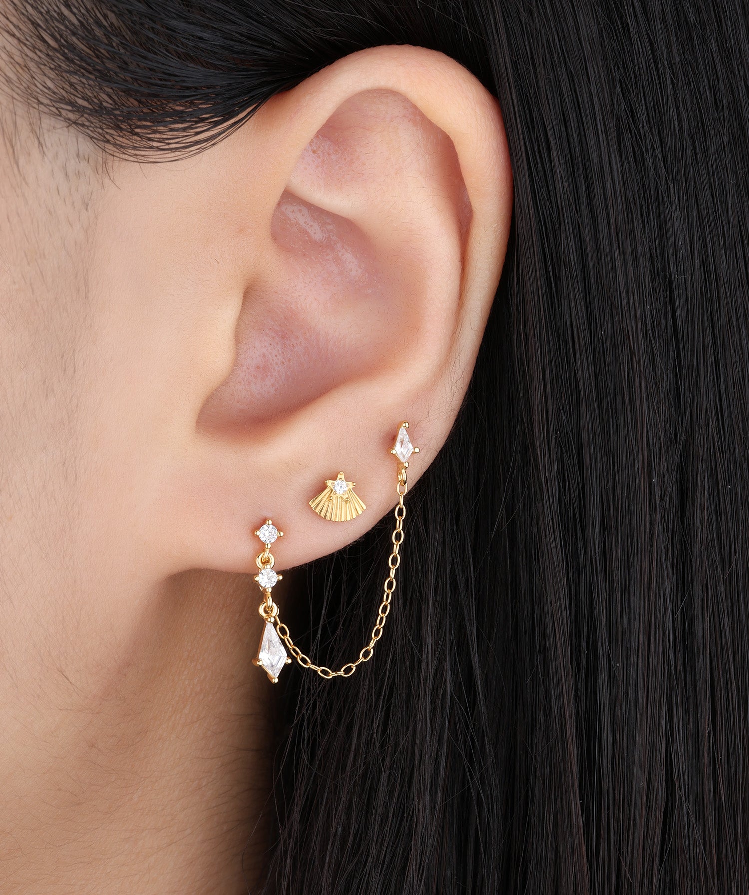 Titanium Fan-Shaped Star Flatback Stud - OumoJewelry