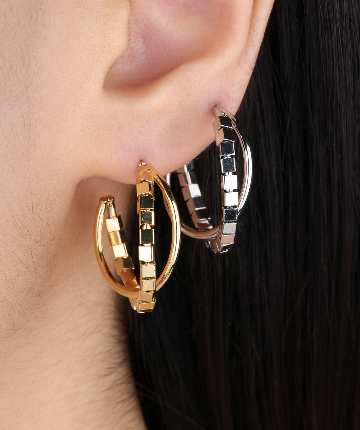 Cross Double Huggie Hoops - OumoJewelry