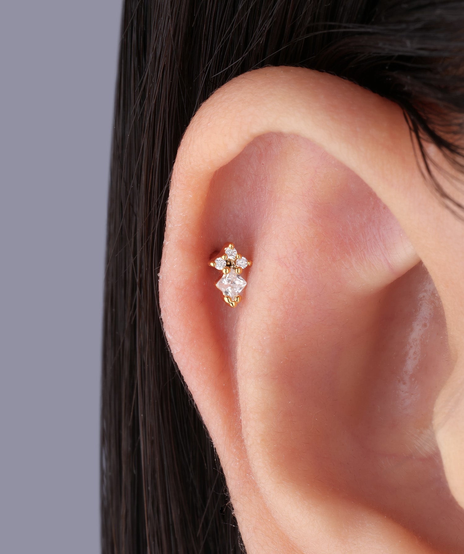 Mini Gemstone Stud - Stainless Steel - Upper Lobe, Helix, Flat - Oumo Jewelry