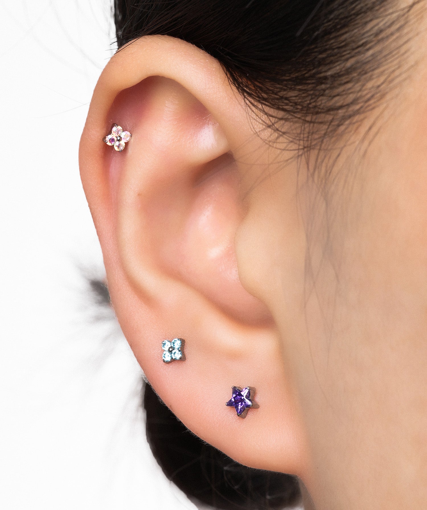 Titanium Star & Flower Reversible Stud