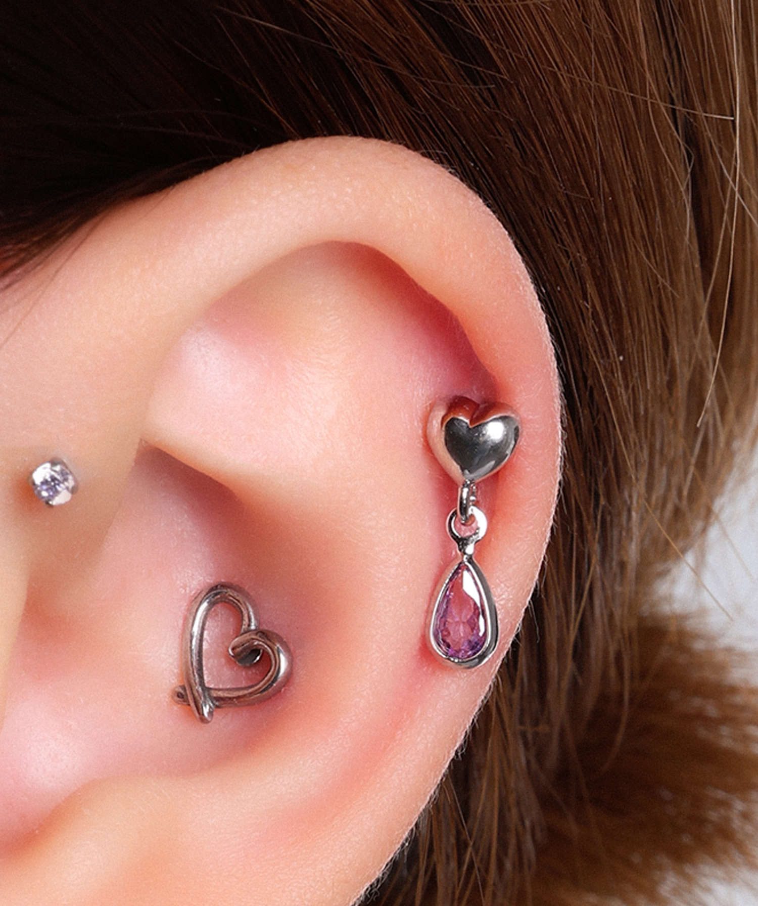 Love Teardrop Stud - Stainless Steel - Upper Lobe, Helix, Flat - Oumo Jewelry