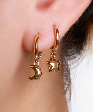 Moon & Star Hoops - OumoJewelry