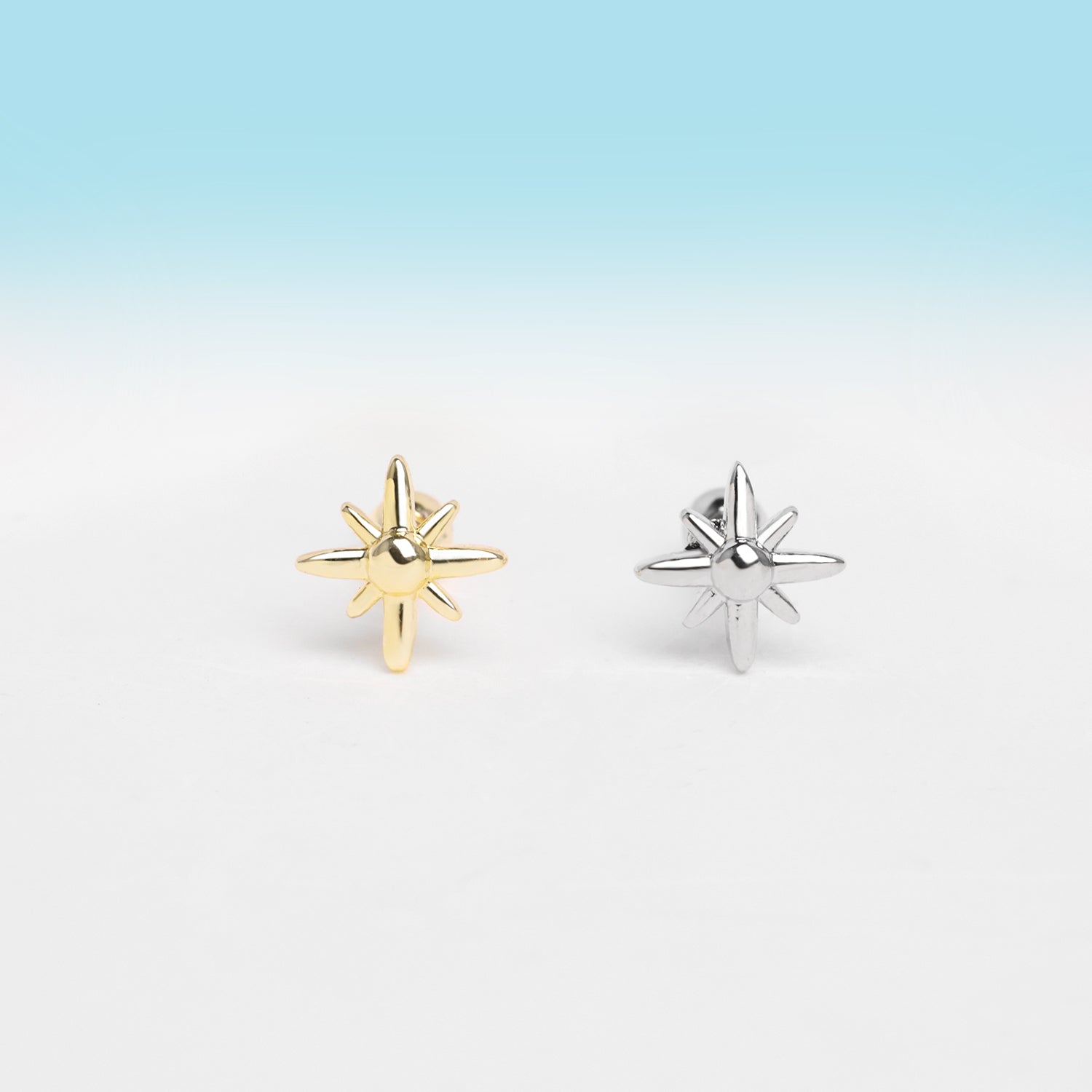 Eight-pointed Star Stud - Stainless Steel - Upper Lobe, Helix, Flat - Oumo Jewelry