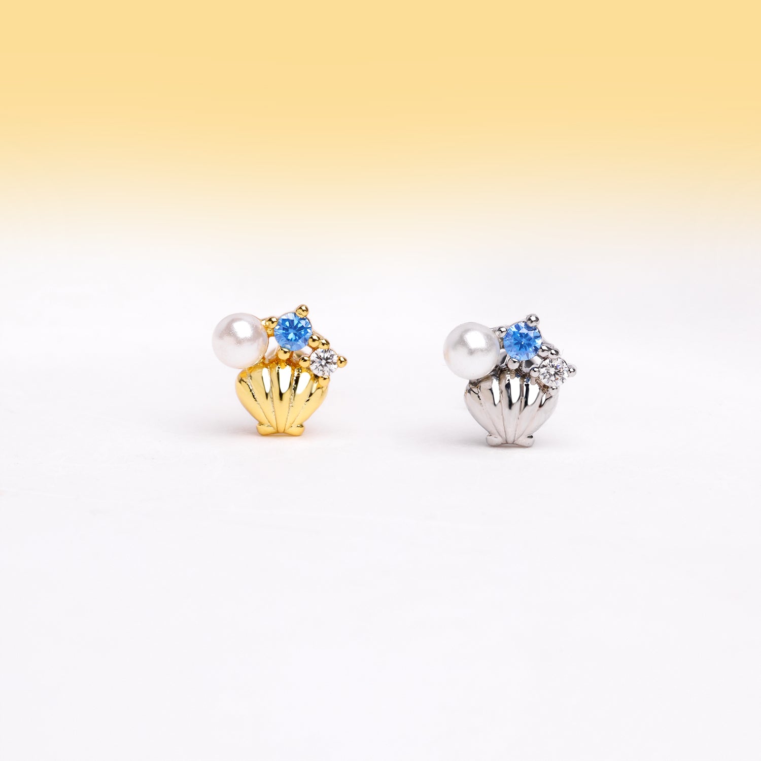Blue Gem Shell Pearl Stud - Stainless Steel - Upper Lobe, Helix - Oumo Jewelry