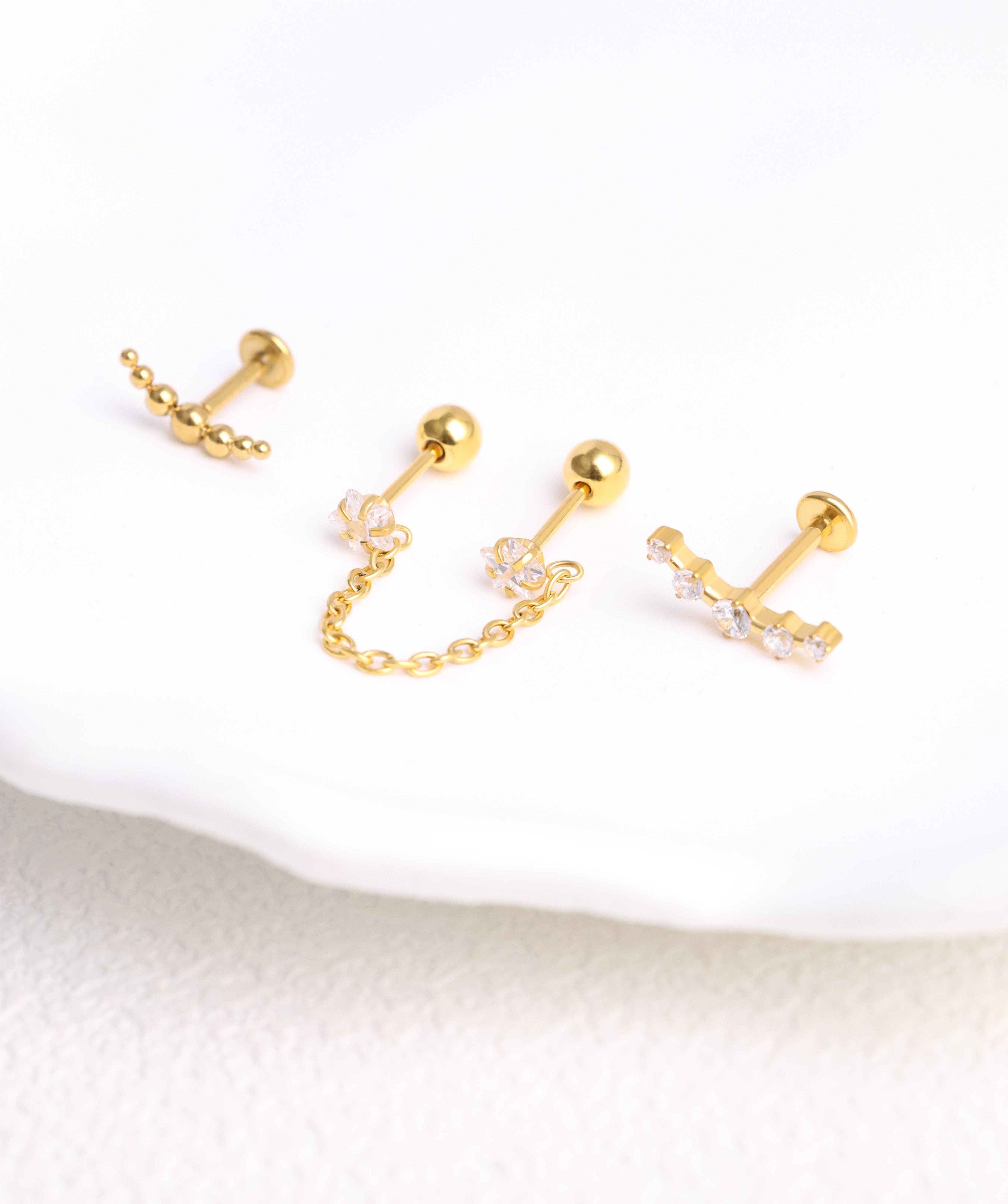 Titanium Curved Gems Flatback Stud - OumoJewelry