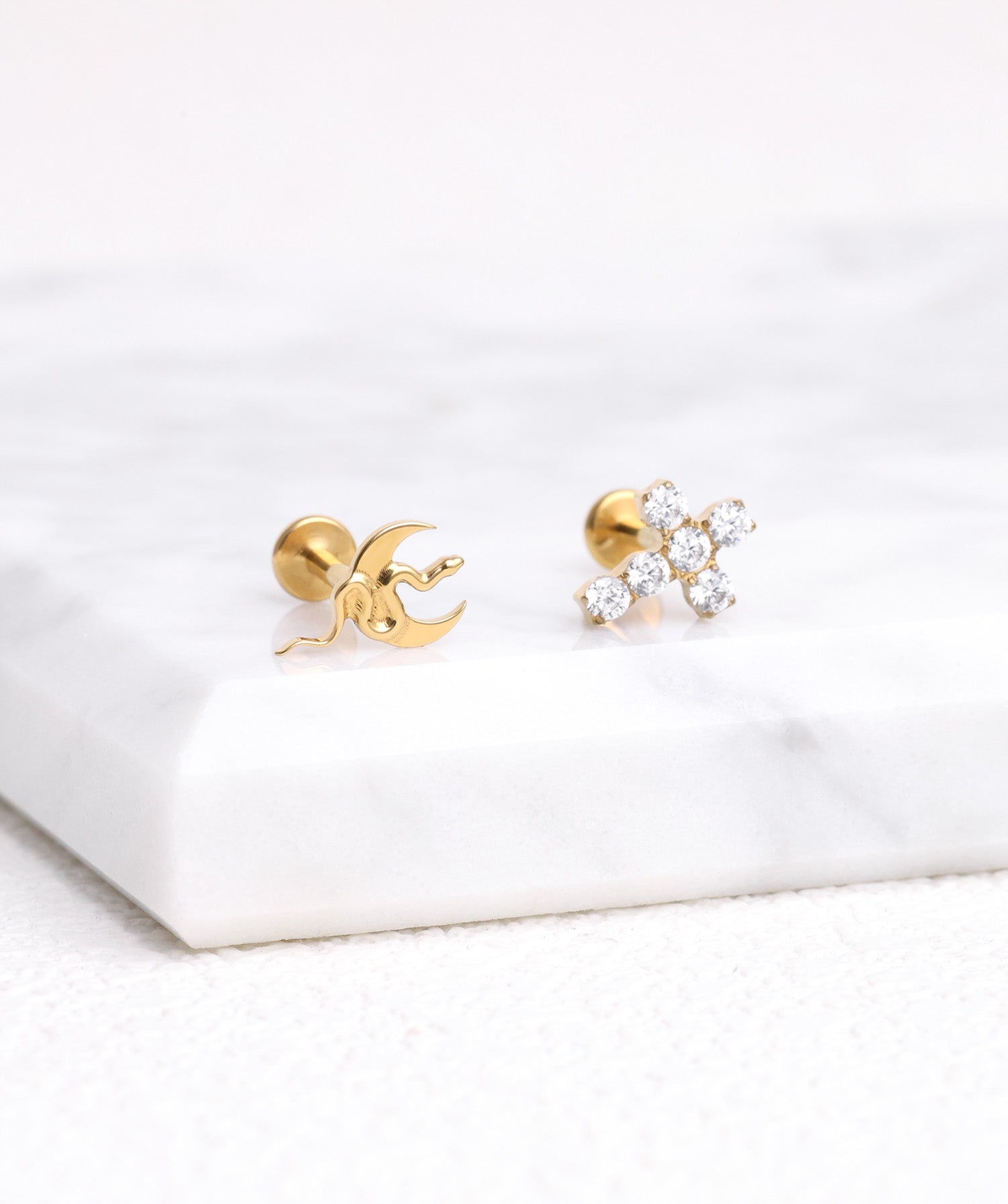 Titanium Moon Snake Flatback Stud - OumoJewelry