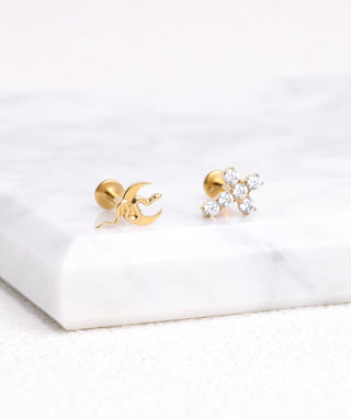 Titanium Moon Snake Flatback Stud - OumoJewelry