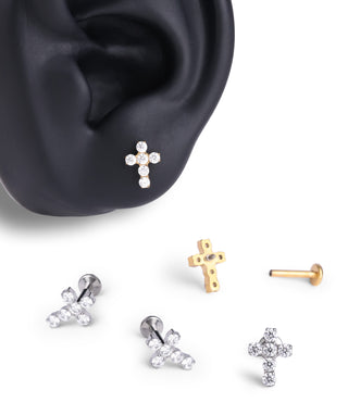 Titanium Cross Gems Flatback Stud - OumoJewelry