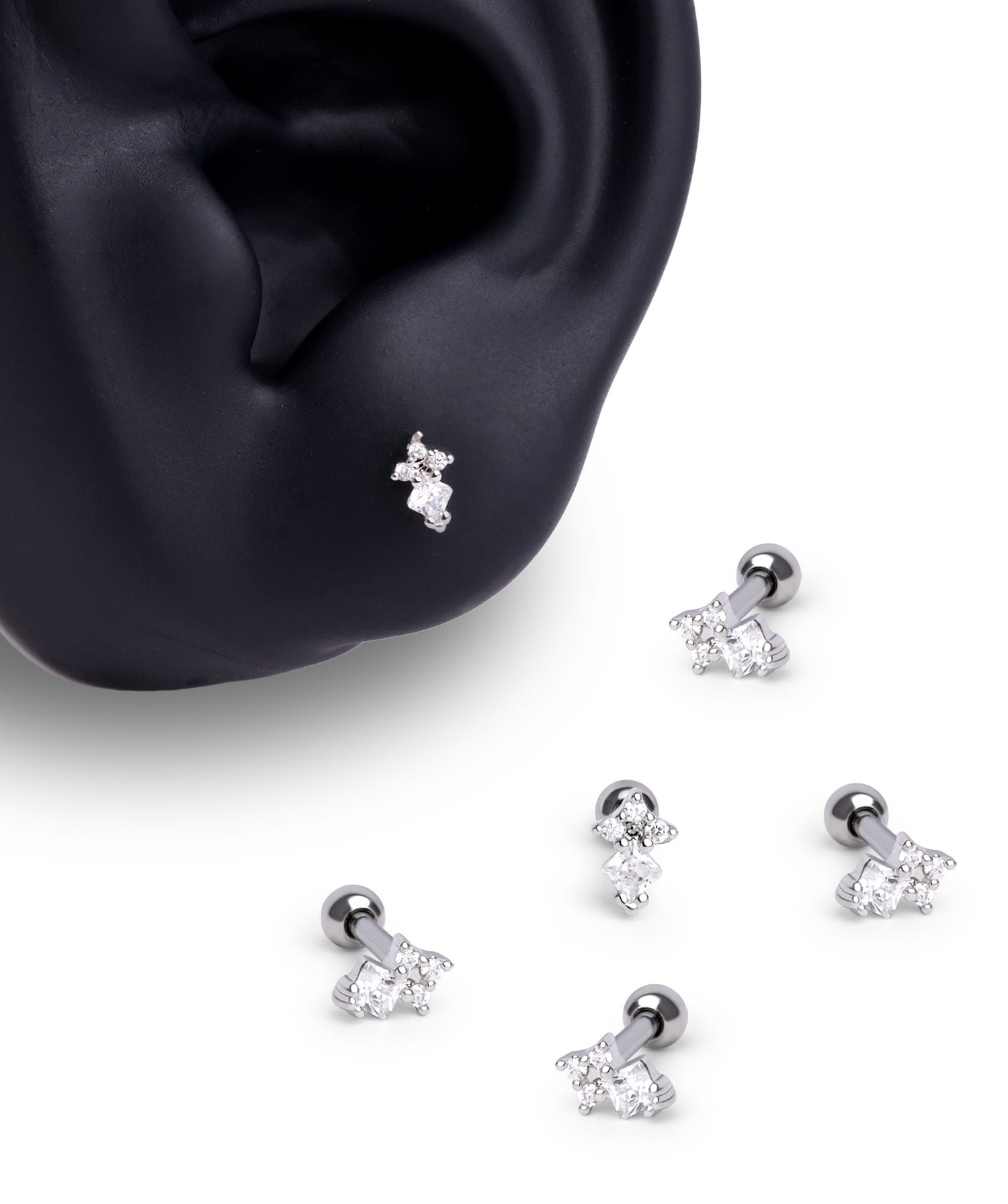 Mini Gemstone Stud - Stainless Steel - Upper Lobe, Helix, Flat - Oumo Jewelry
