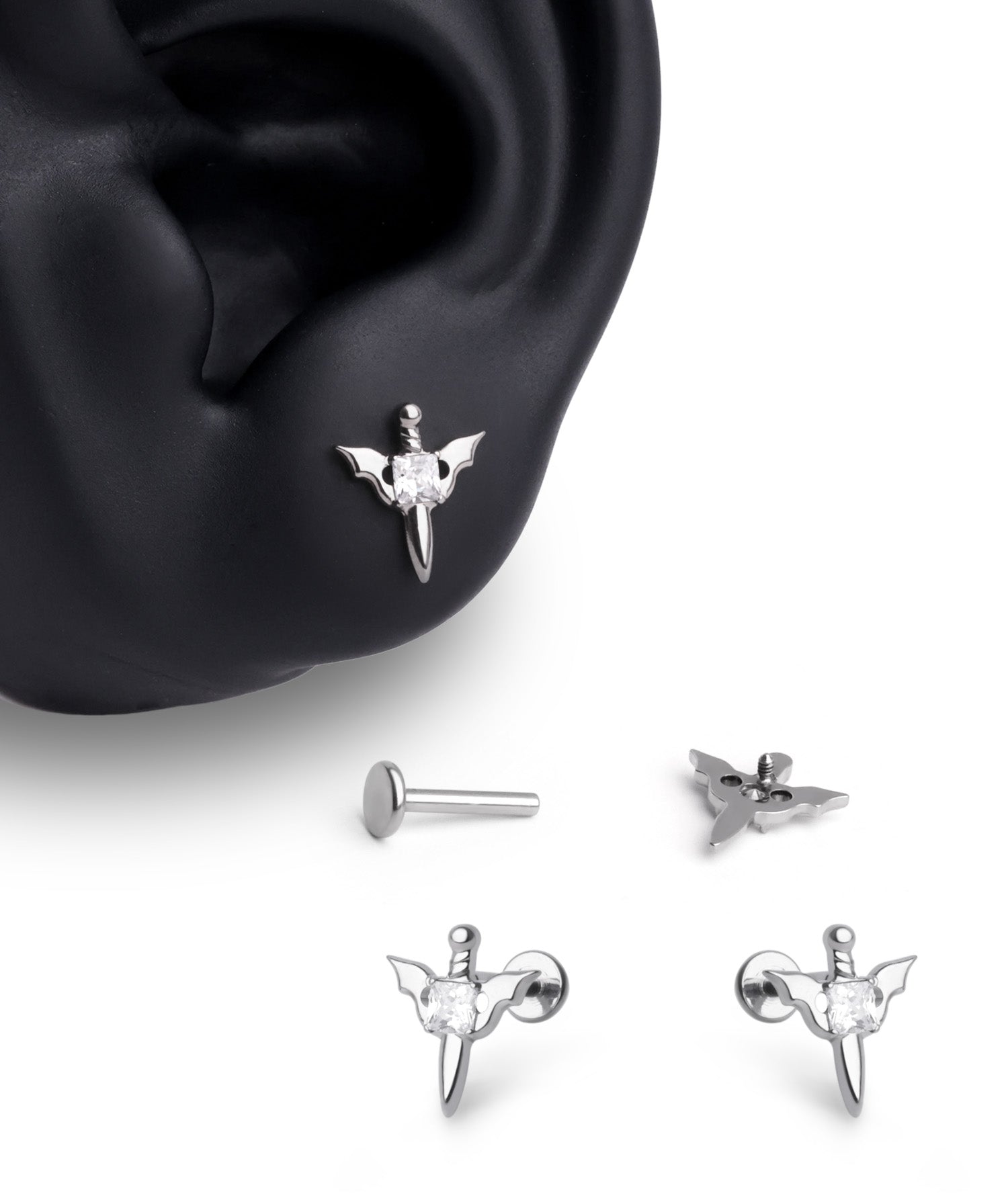 Titanium Winged Sword Flatback Stud - OumoJewelry