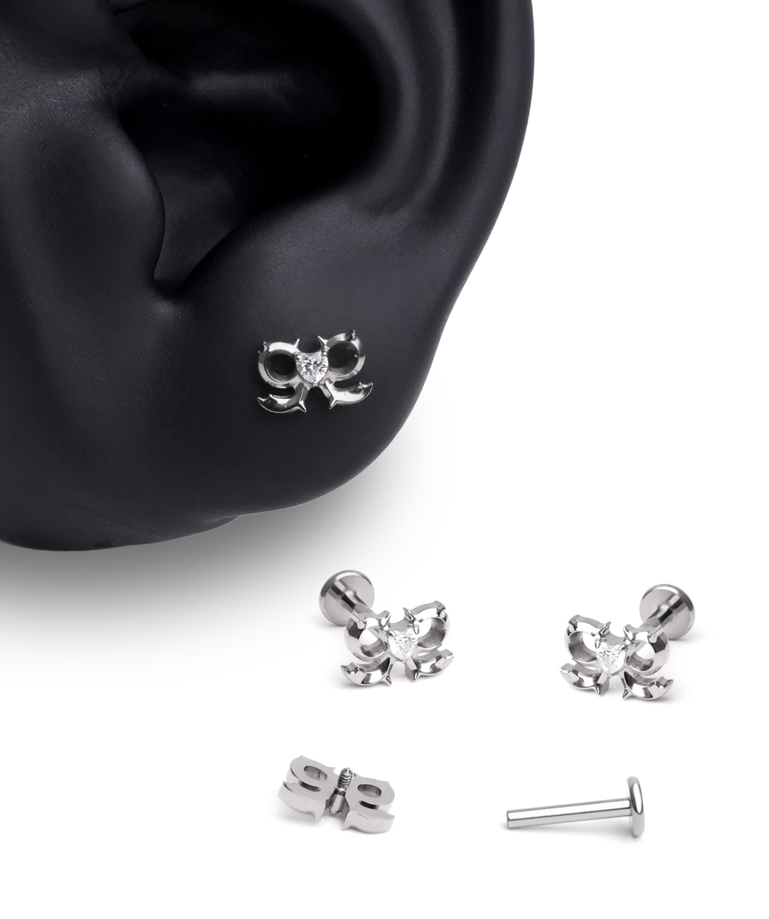 Titanium Spiked Bow Flatback Stud - OumoJewelry