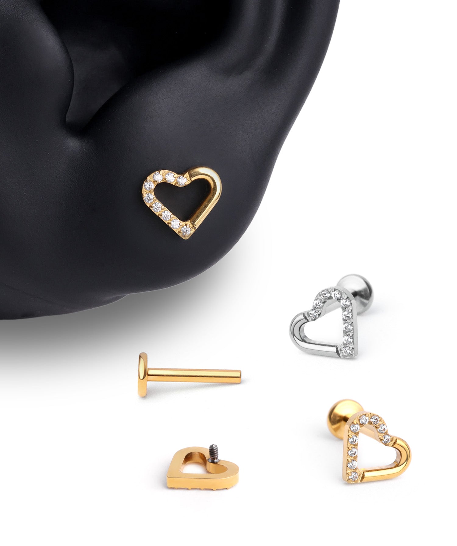 Titanium Hollow Heart Flatback Stud - OumoJewelry