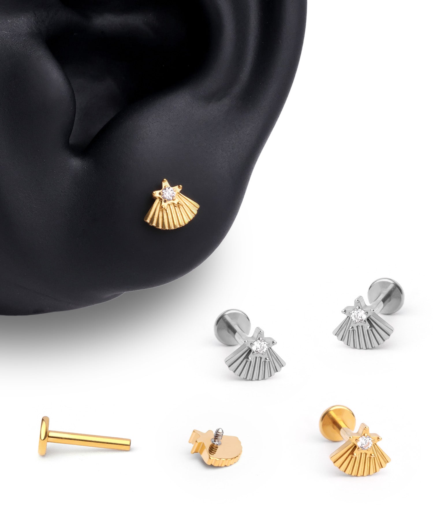 Titanium Fan-Shaped Star Flatback Stud - OumoJewelry