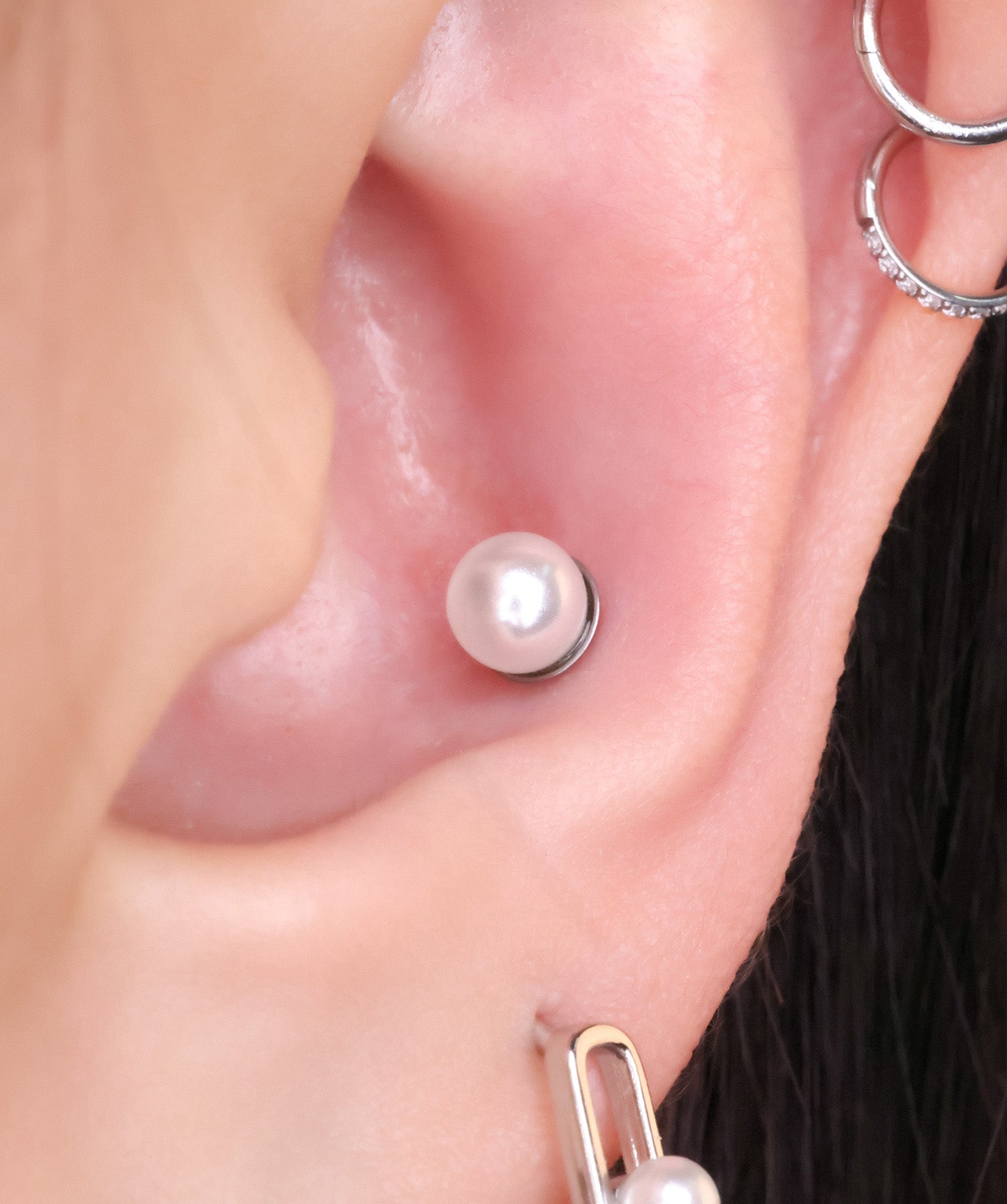 Titanium Pearl Flatback Stud - OumoJewelry