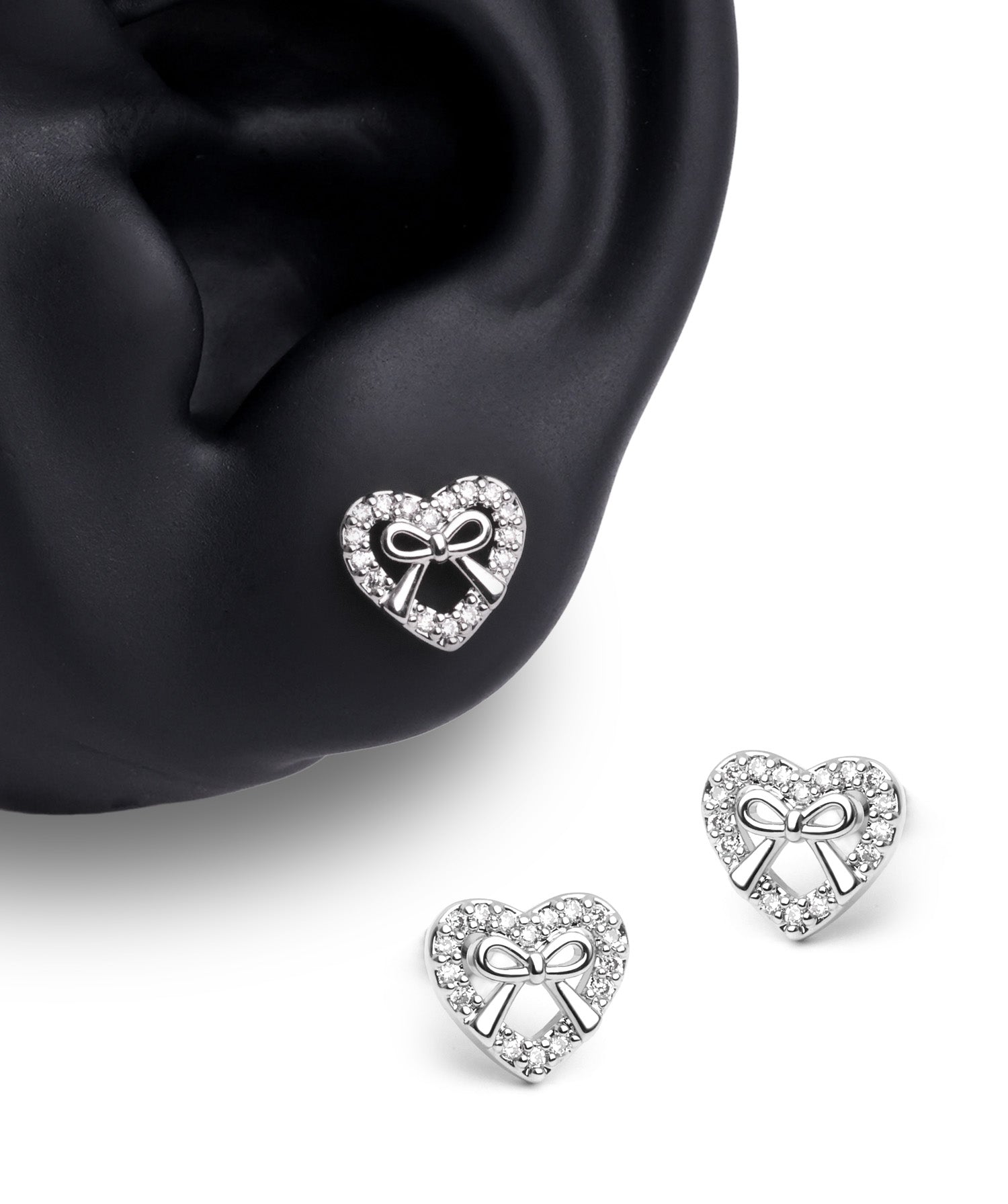 Bow Heart Stud - OumoJewelry
