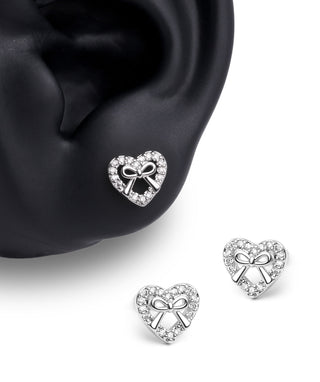 Bow Heart Stud - OumoJewelry
