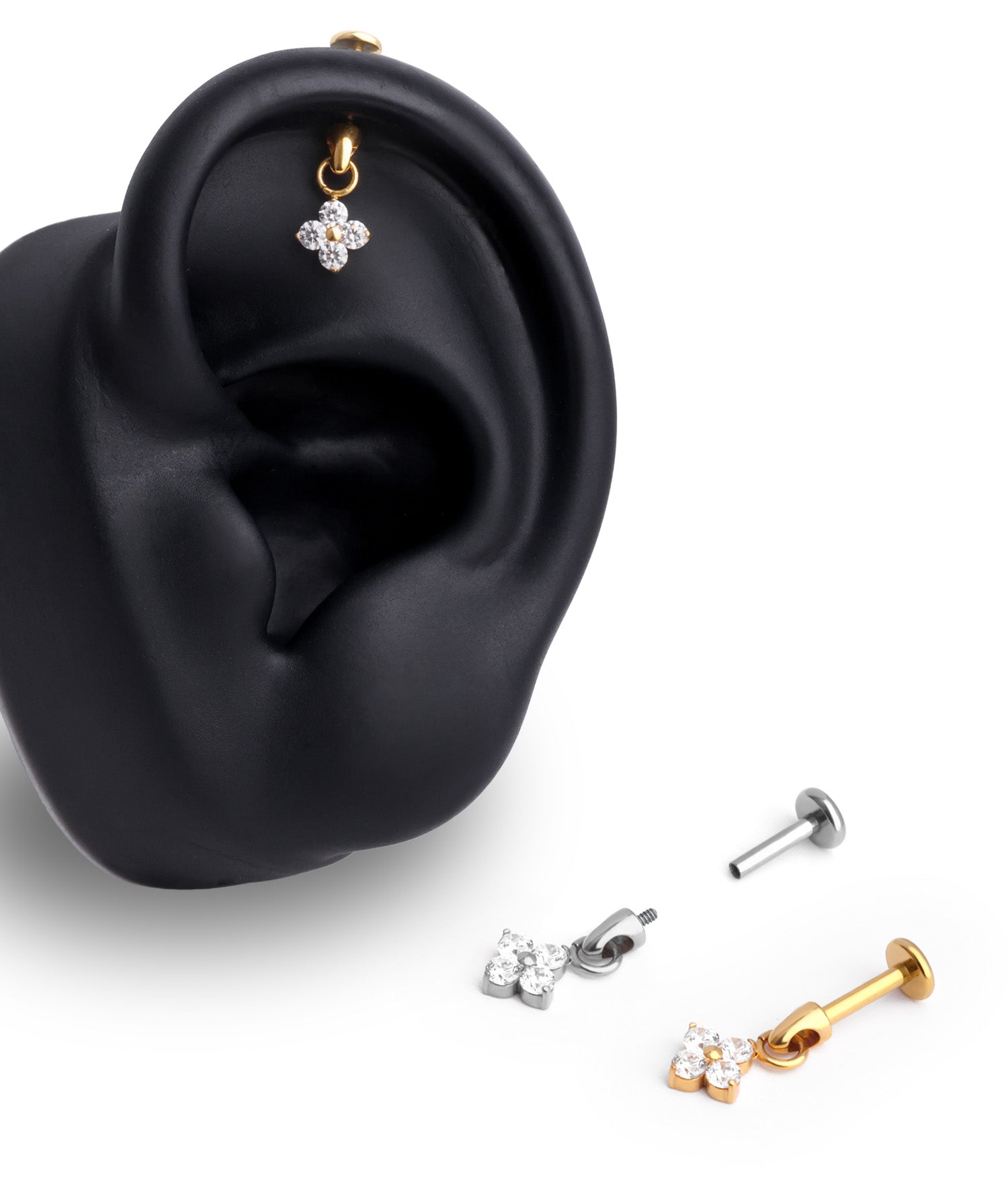 Titanium Flower Vertical Helix Flatback Stud - OumoJewelry
