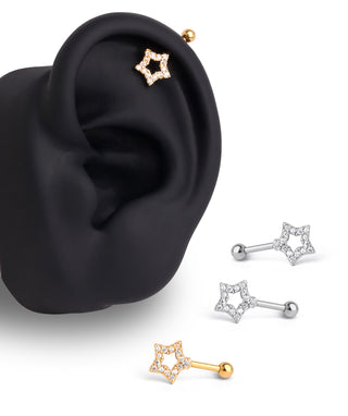 Hollow Star Vertical Helix Stud - OumoJewelry
