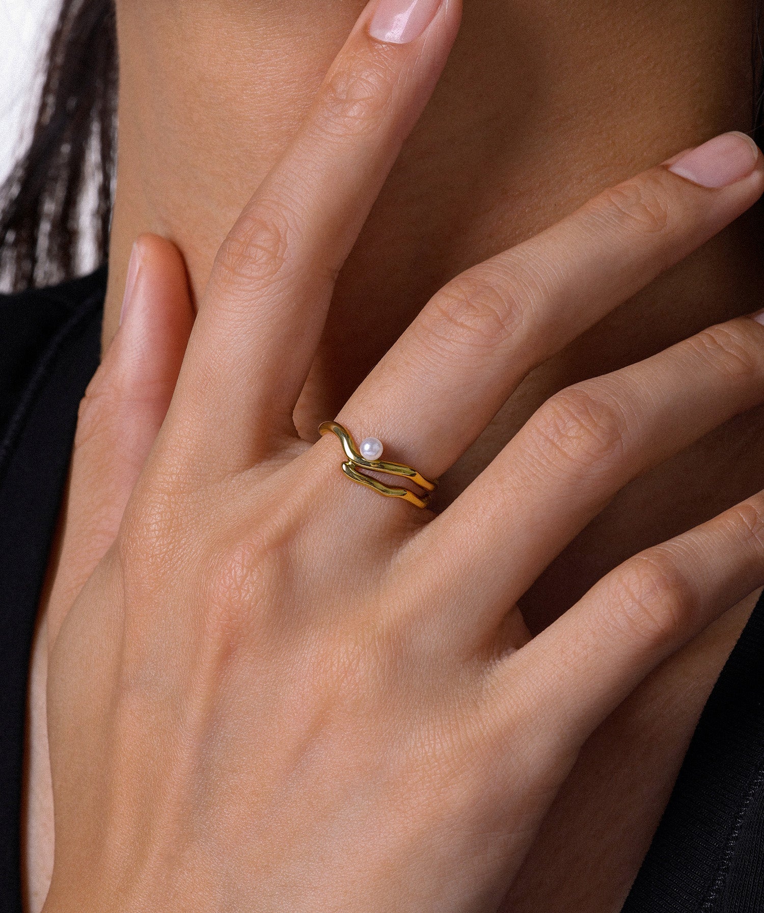 Pearl Wave Ring - Stainless Steel - Oumo Jewelry
