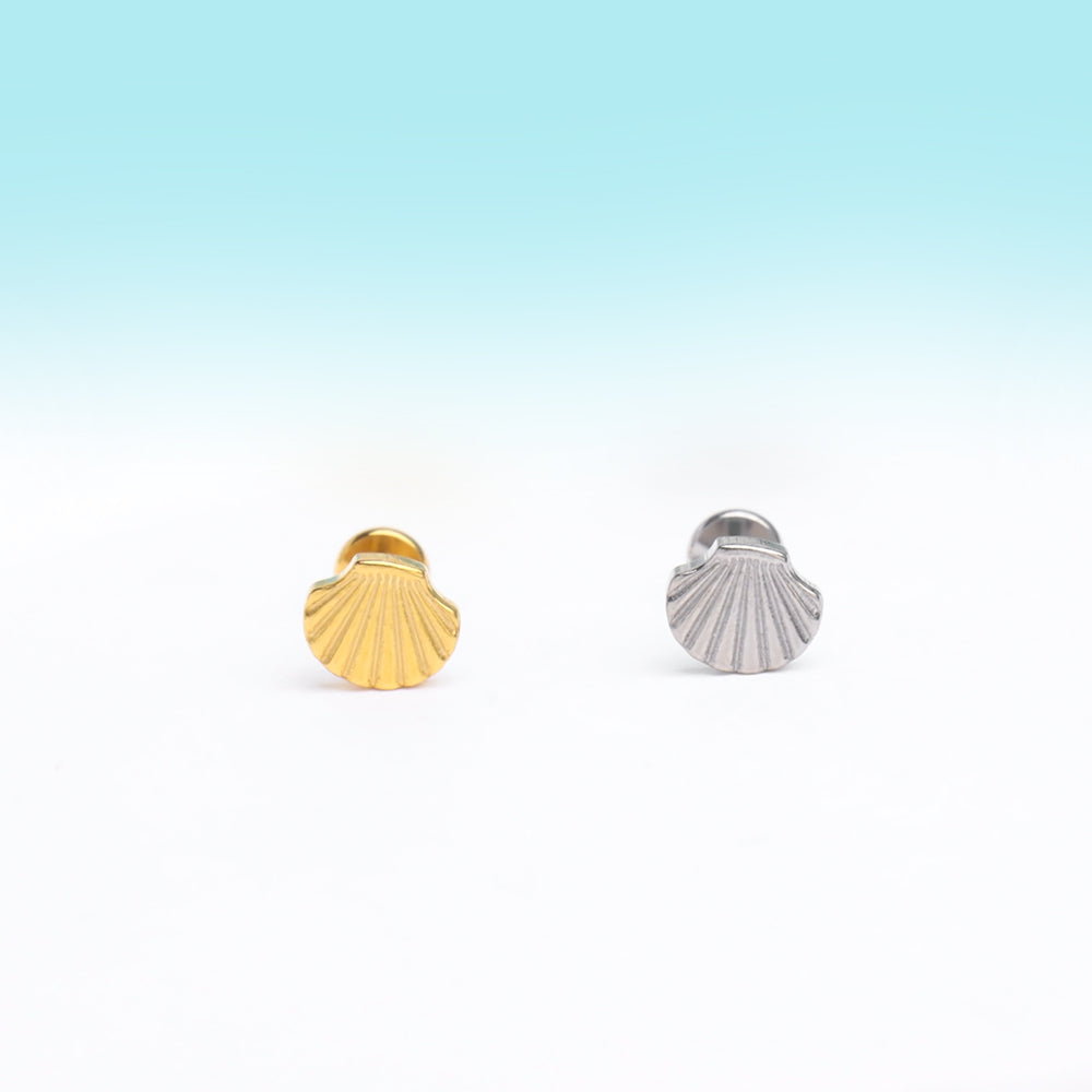 Titanium Shell Flatback Stud - Titanium - Helix, Upper Lobe, Conch - Oumo Jewelry