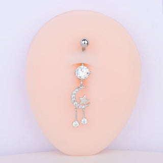 Moon & Star Pendant Belly Ring - OhmoJewelry